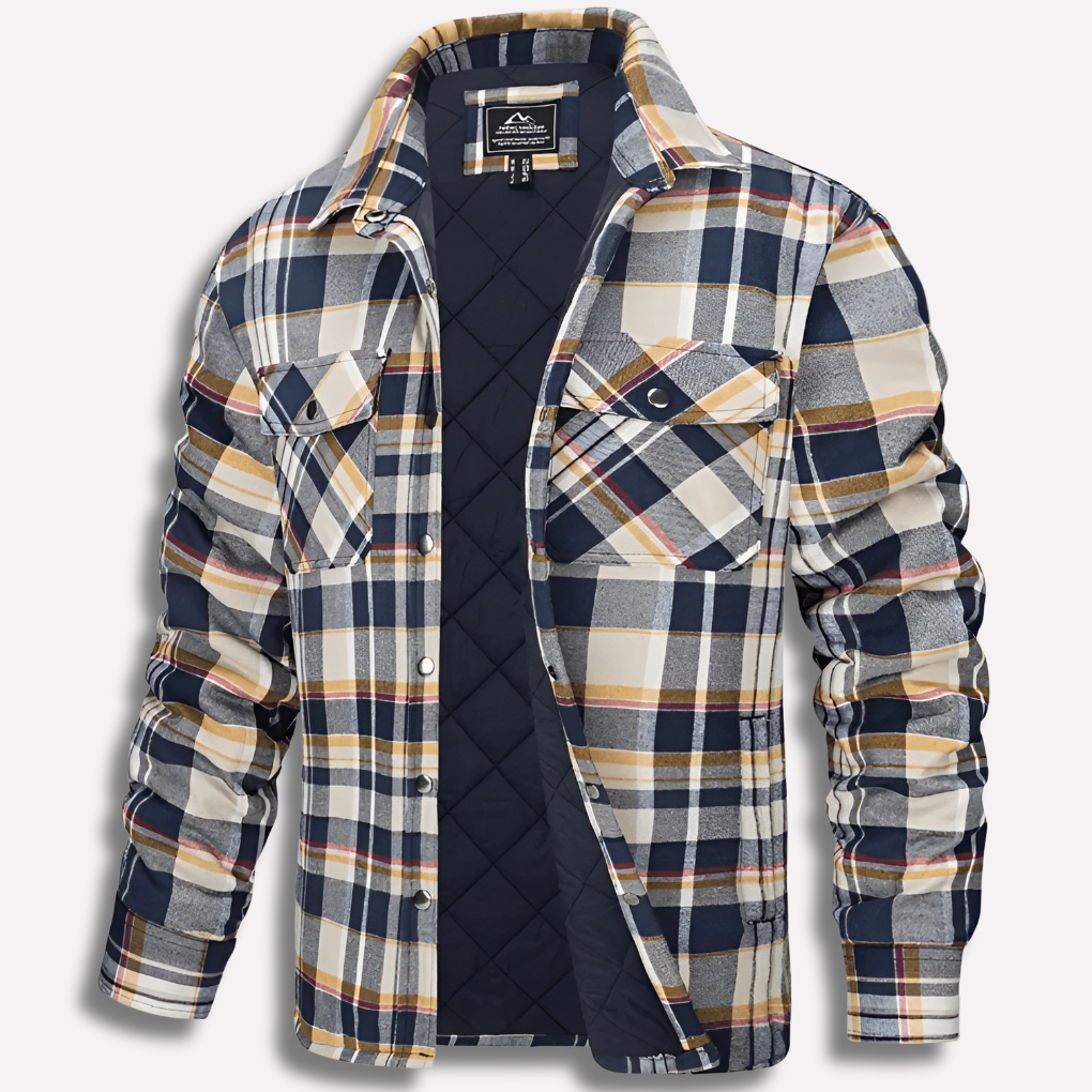 Classic men's plaid button-down shirt, perfect for casual or outdoor rugged style.