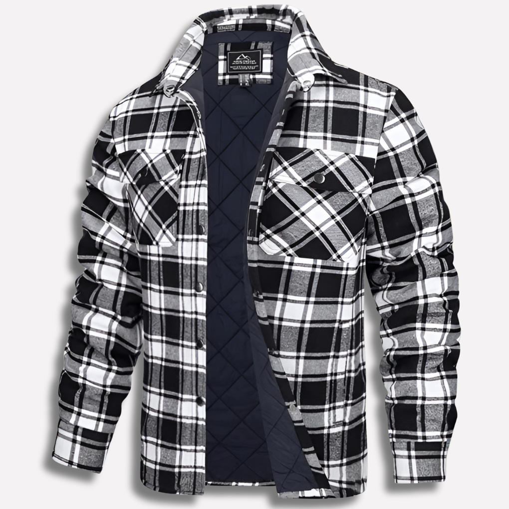 Timeless men's long-sleeve plaid shirt, ideal for fall layering and everyday comfort.