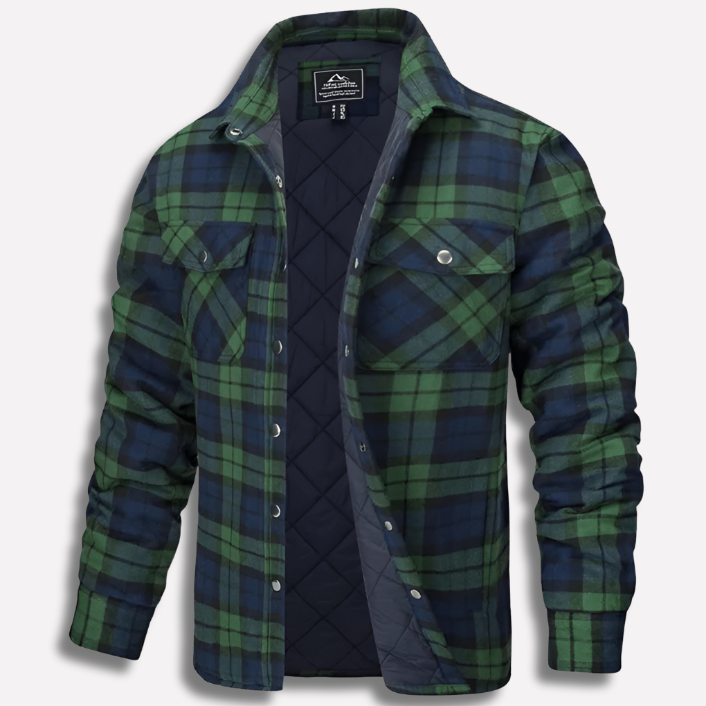 Stylish men's button-down plaid shirt, offering timeless appeal for layering or casual wear.