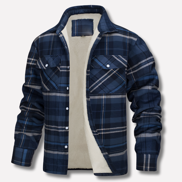 Versatile men's plaid long-sleeve shirt, a classic button-down for casual spring and outdoor looks.