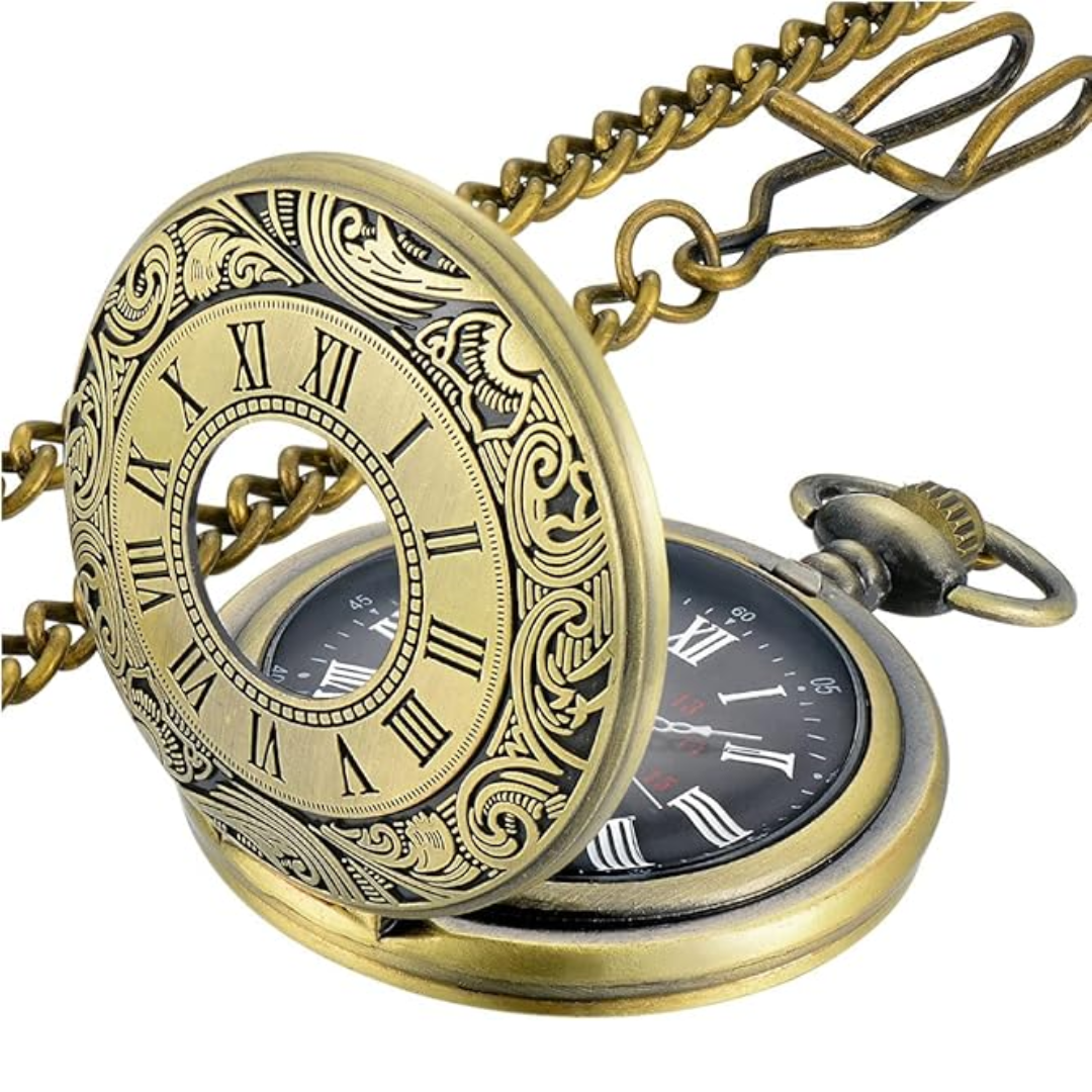 Timeless elegant men's Roman numeral pocket watch, a classic vintage accessory & memorable gift for him.