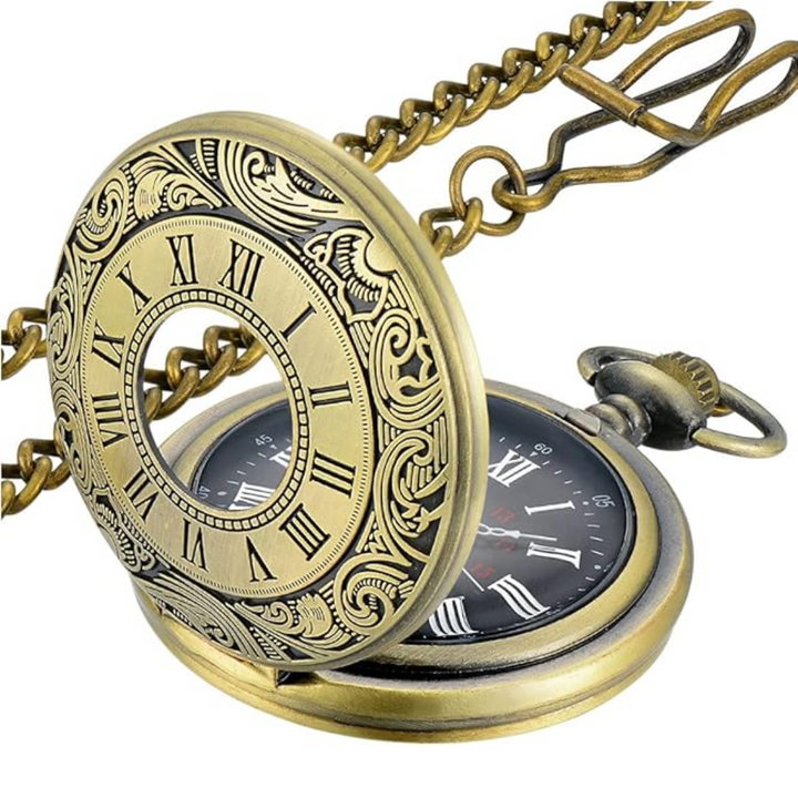 Timeless elegant men's Roman numeral pocket watch, a classic vintage accessory & memorable gift for him.