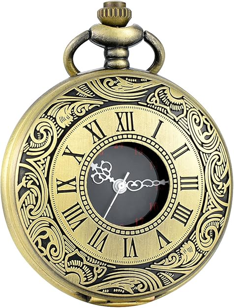 Classic men's Roman numeral pocket watch attached to a vest, an elegant vintage accessory & timepiece.