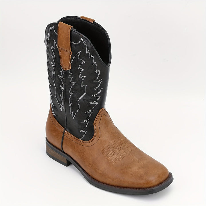 Men's mid-calf Western cowboy boots, classic design. Features durable construction, comfortable fit, & stylish pointed toe.