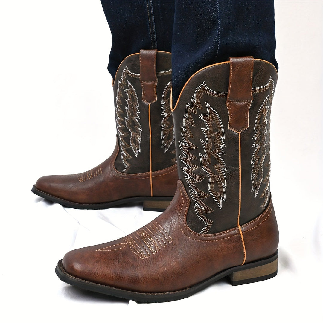 Classic men's mid-calf Western cowboy boots. Durable and comfortable footwear perfect for all-season rugged charm.