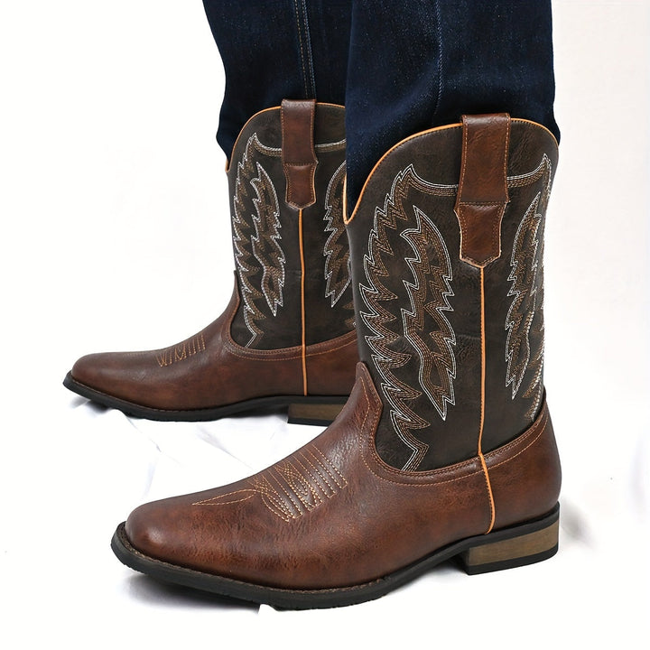 Classic men's mid-calf Western cowboy boots. Durable and comfortable footwear perfect for all-season rugged charm.