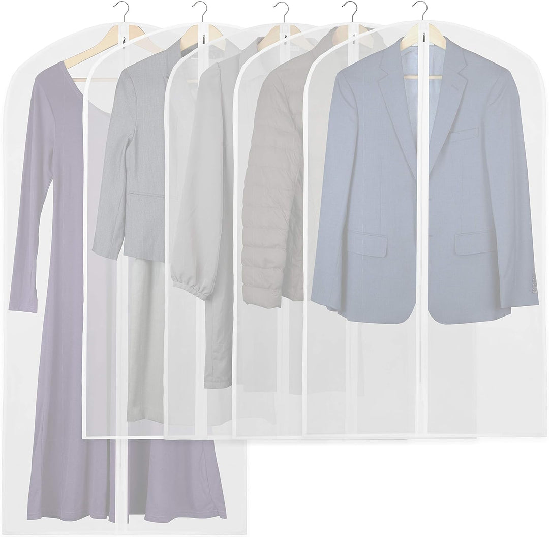 Dust-proof storage for suits & dresses: 10 clear full-length garment bags for closet or travel.
