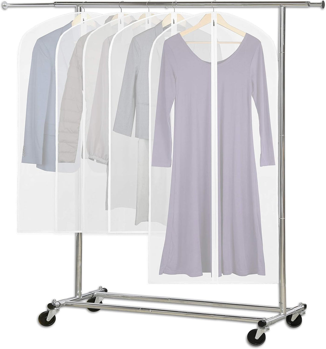 Bulk 10-pack clear garment protectors, full-length, keeping valuable suits & dresses pristine.
