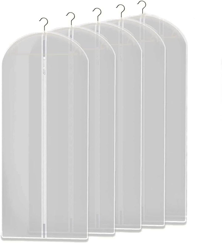 Clear garment storage bags (10-pack) for clothes protection & dust-free wardrobe organization. Ideal for suits, dresses.