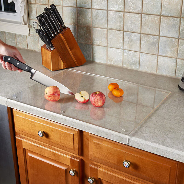 Versatile non-slip acrylic cutting board for kitchen prep & serving. Hygienic, durable, and transparent design.