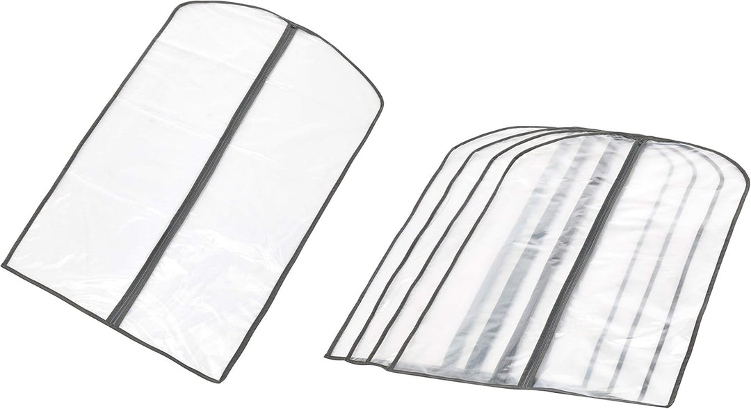 Clear PEVA garment dust covers (5-pack) with sturdy zippers for suit, dress, & clothing storage. Protects items.