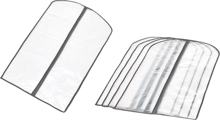 Clear PEVA garment dust covers (5-pack) with sturdy zippers for suit, dress, & clothing storage. Protects items.