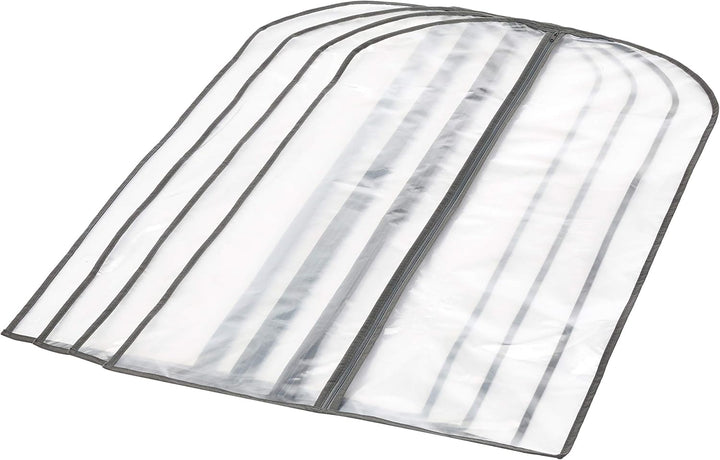 Durable 5-pack PEVA suit & dress bags. Zippered garment covers protect clothing from dust & wrinkles in wardrobe.