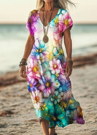 Casual yet chic women's floral midi dress, versatile for various summer activities.