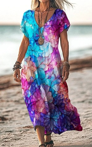 Elegant women's floral midi dress, suitable for both daytime and evening events.