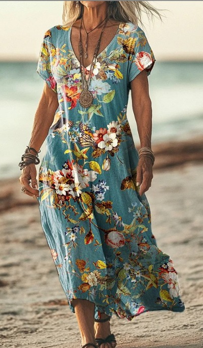 Lightweight and comfortable women's floral midi dress, a must-have for spring and summer.