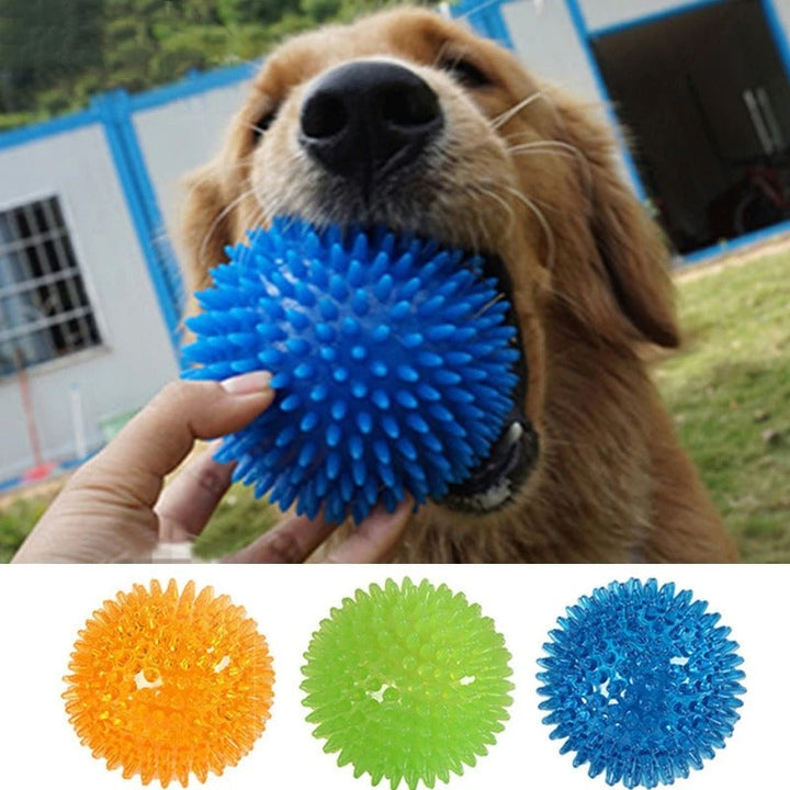 Colorful 11 cm spike ball dog chewing toy with spiky texture, enhances dental health, suitable for active play and fetch.