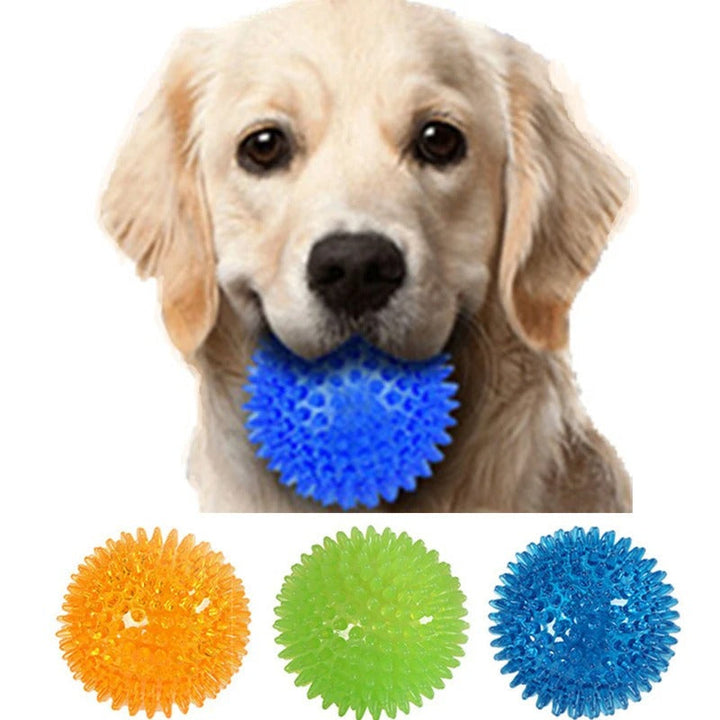 Colorful 11 cm spike ball dog chewing toy with spiky texture, enhances dental health, suitable for active play and fetch.