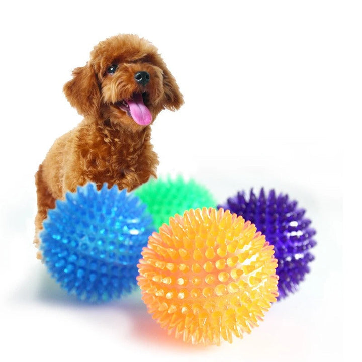 Colorful 11 cm spike ball dog chewing toy with spiky texture, enhances dental health, suitable for active play and fetch.