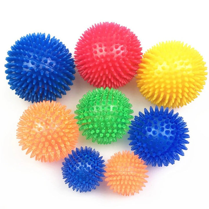 Colorful 11 cm spike ball dog chewing toy with spiky texture, enhances dental health, suitable for active play and fetch.