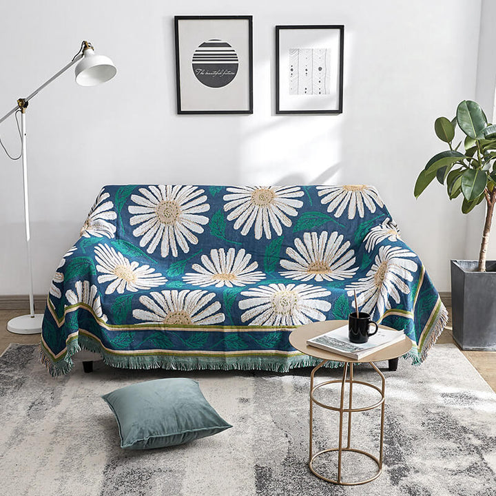 "Colorful bohemian tassel knitted sofa throw, featuring bright patterns and ethnic tassel details for vibrant home decor."