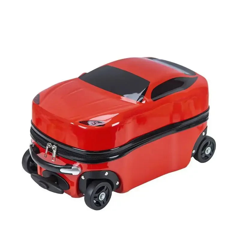 Colorful children's hardshell suitcase with fun car design, perfect kids luggage for travel & adventure.