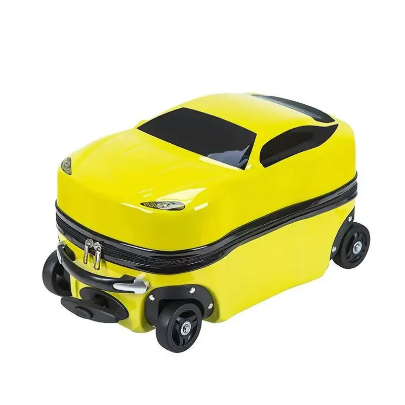 Vibrant car design hardshell carry-on suitcase for kids. Fun and practical travel gear for little adventurers.