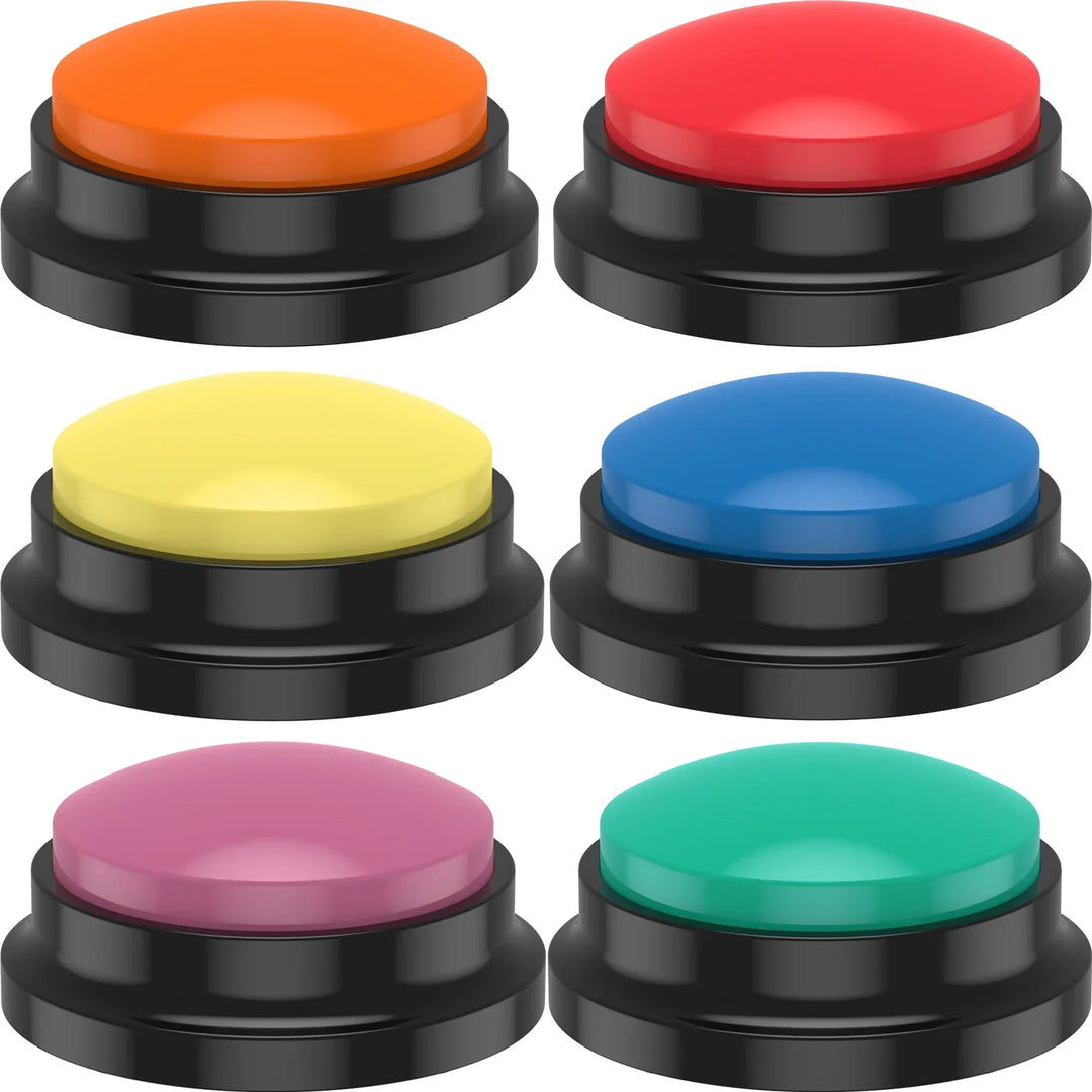 "Colorful dog training voice recording buttons for communication, shown in a set with vibrant colors, enhancing pet interacti