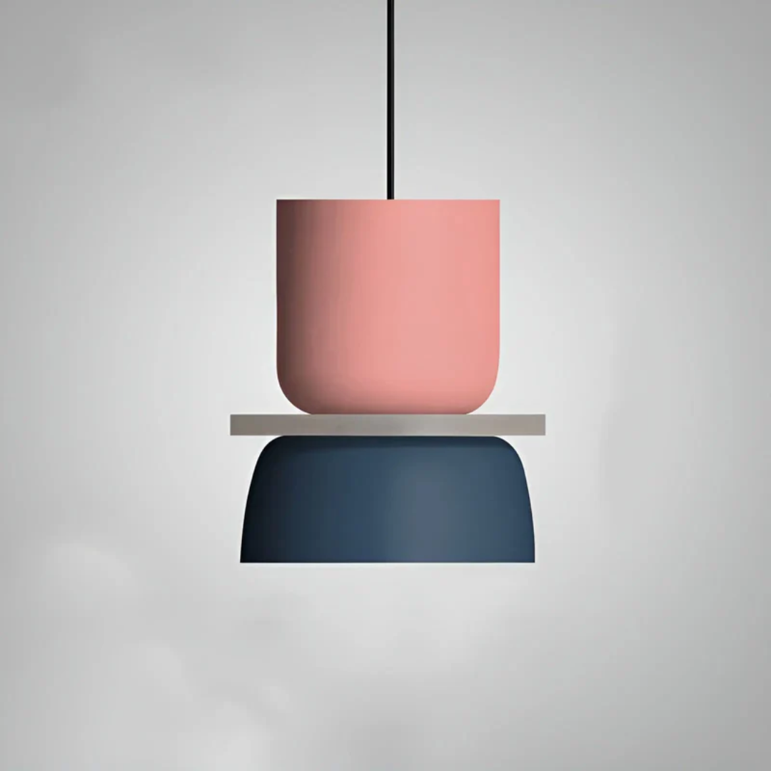 Colorful Macaron LED pendant light; trendy ceiling lamp for modern home decor.