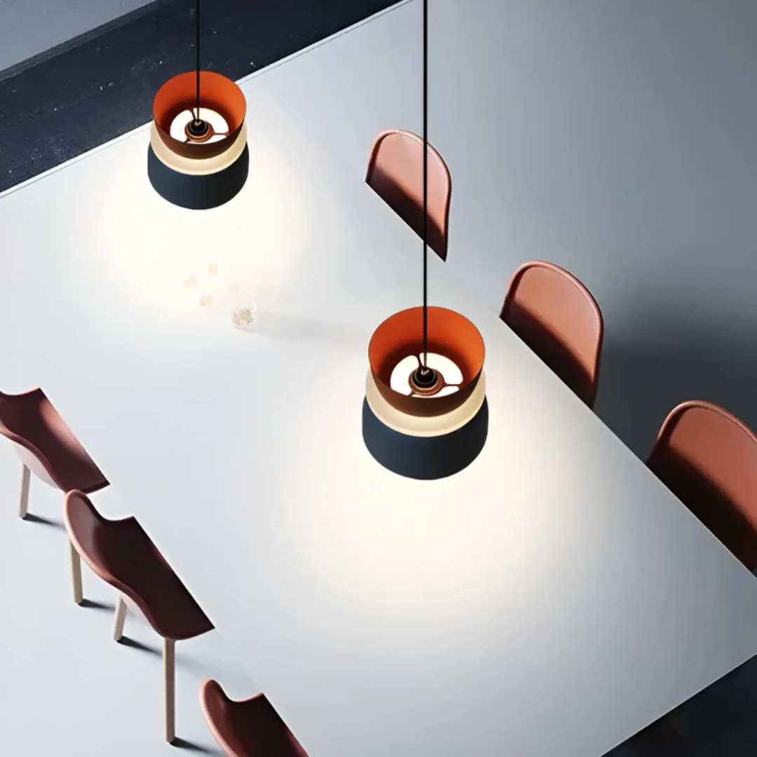 Chic Macaron LED pendant light; vibrant ceiling fixture, perfect for modern interiors.