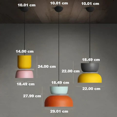Colorful Macaron LED light fixture; trendy pendant lamp, perfect for contemporary homes.