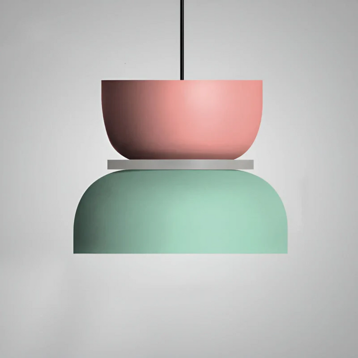 Trendy LED pendant lamp; macaron-style lighting adds vibrant touch to any room.