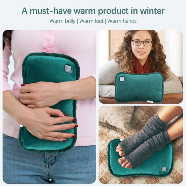 "Compact 2-in-1 Electric Hand Warmer with USB Charging, plush exterior, foldable design, ideal for travel and chilly days."