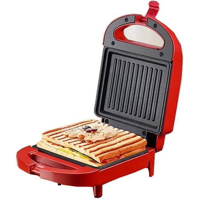 Compact 2-in-1 non-stick sandwich maker & toaster, sleek design, cooks 2 slices, even heating, perfect for small kitchens.