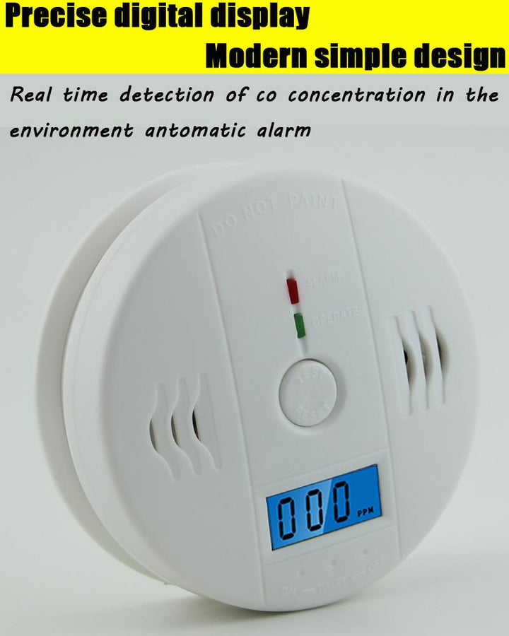 "Compact digital smoke and carbon monoxide detector with LCD display and dual detection for enhanced home safety."