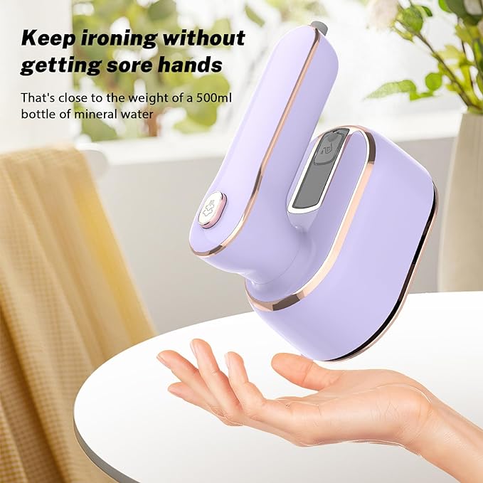 Compact handheld steam iron in blue, with a sleek design, ergonomic handle, and powerful steam for wrinkle-free clothes.
