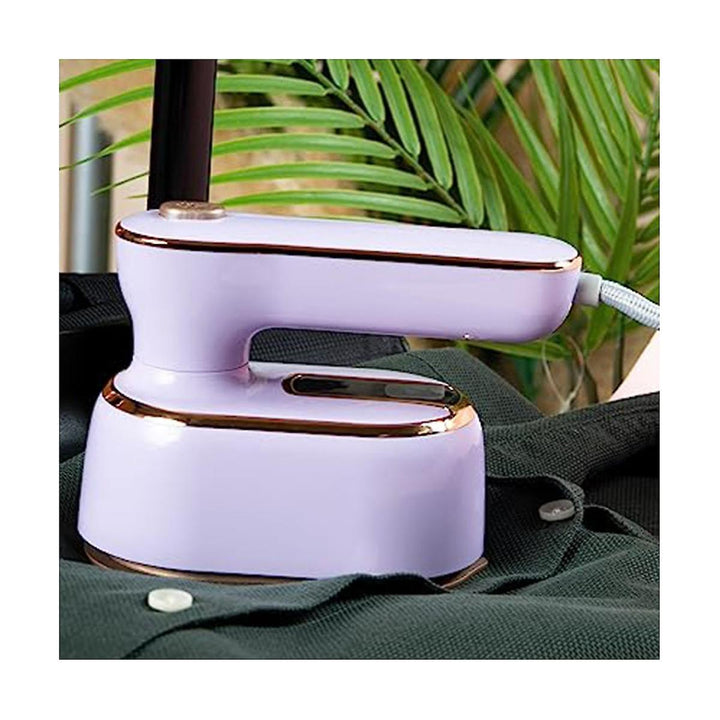 Compact handheld steam iron in blue, with a sleek design, ergonomic handle, and powerful steam for wrinkle-free clothes.