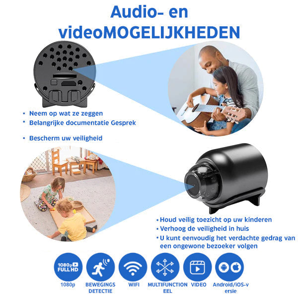 Home security camera, compact Full HD, 160° wide-angle view, night vision for reliable 24/7 surveillance.