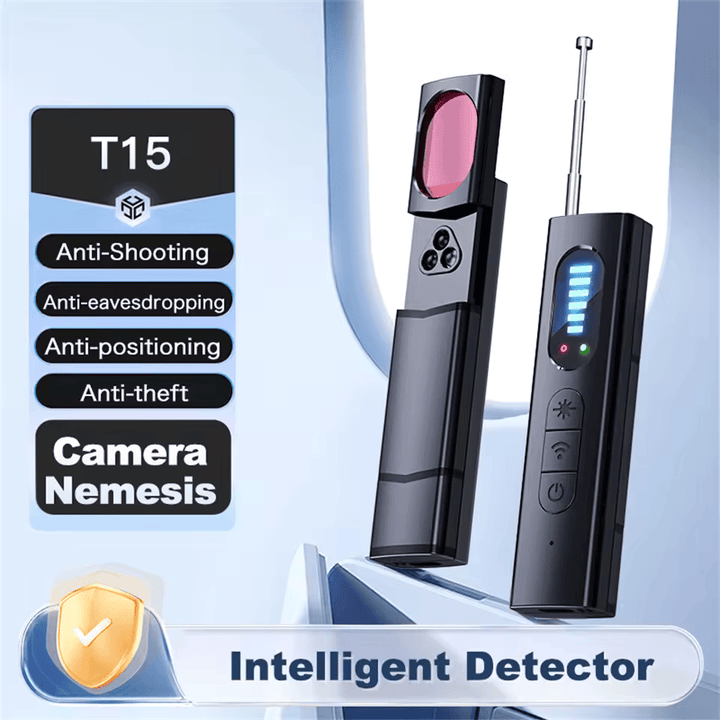 "Compact hidden camera detector with 4-in-1 functionality, sleek design, and RF, camera, GPS detection for privacy protection