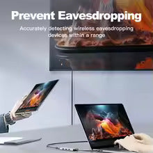 "Compact hidden camera detector with 4-in-1 functionality, sleek design, and RF, camera, GPS detection for privacy protection