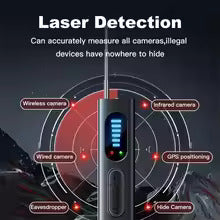 "Compact hidden camera detector with 4-in-1 functionality, sleek design, and RF, camera, GPS detection for privacy protection