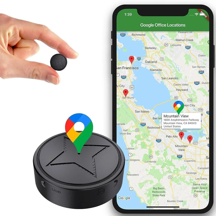 Compact magnetic GPS tracker for real-time vehicle tracking & anti-theft security.