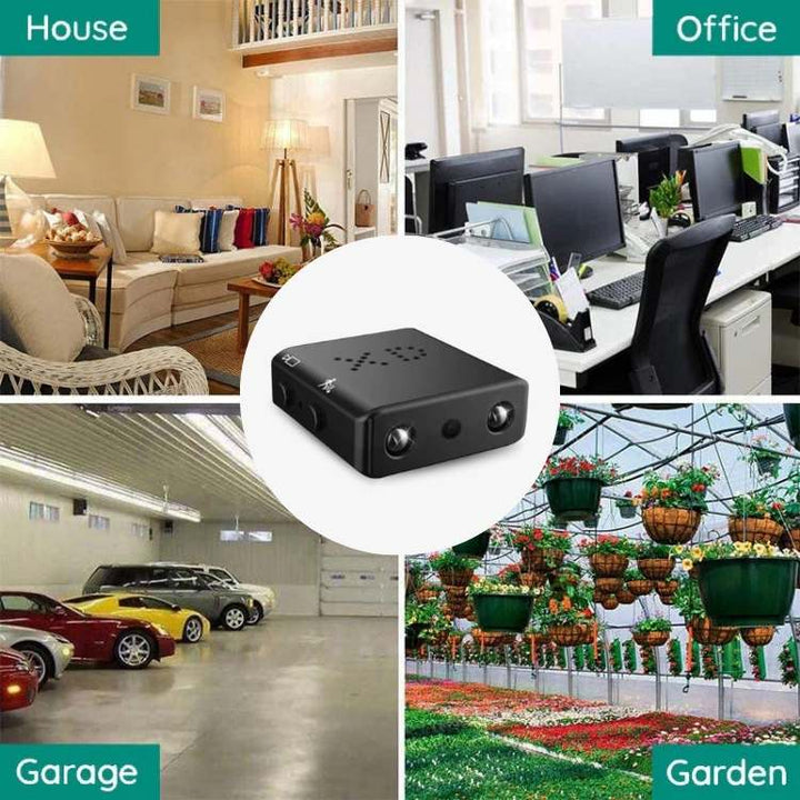 "Compact mini HD camera with night vision, ideal for discreet surveillance; small size for easy concealment in any setting."