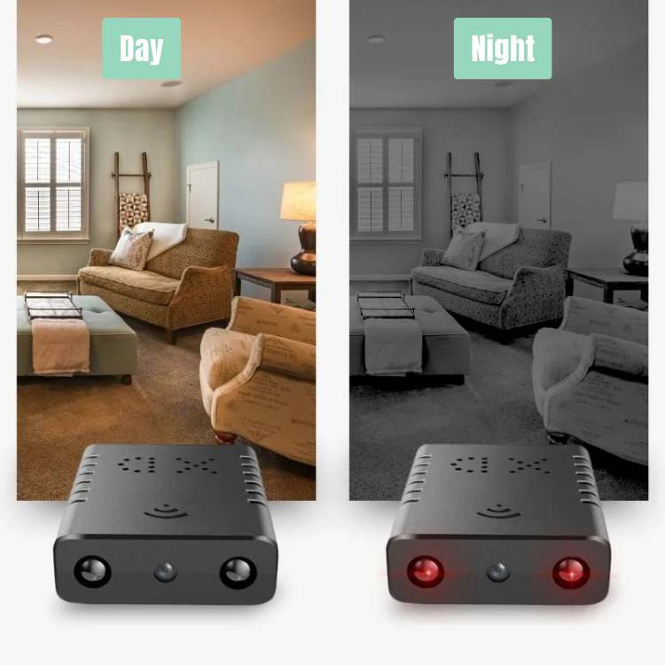 "Compact mini HD camera with night vision, ideal for discreet surveillance; small size for easy concealment in any setting."