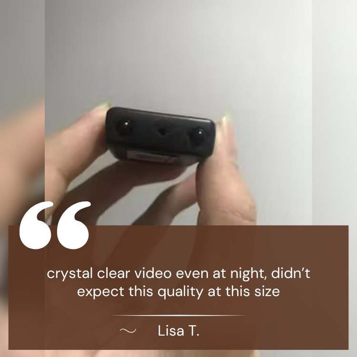 "Compact mini HD camera with night vision, ideal for discreet surveillance; small size for easy concealment in any setting."