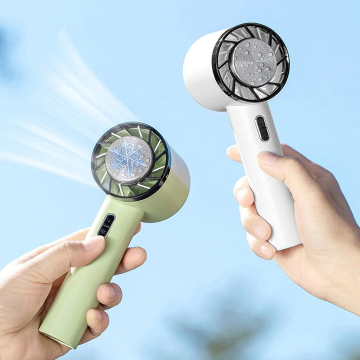 "Compact portable handheld air cooling fan, minimalist design with powerful cooling, perfect for travel and home use."