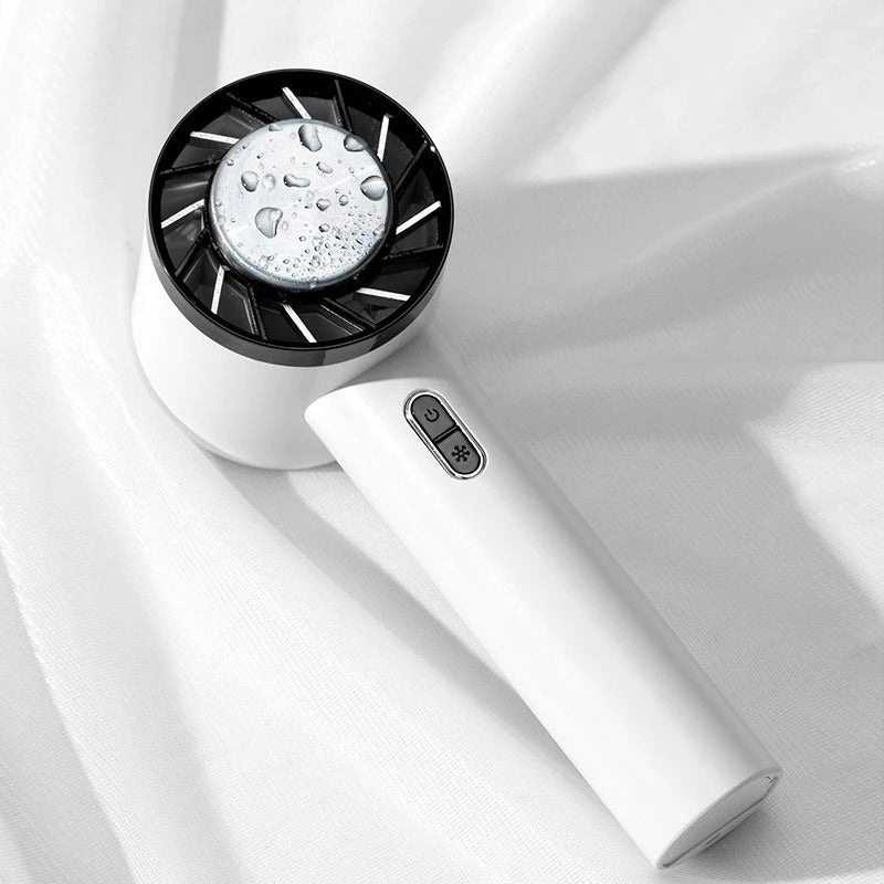 "Compact portable handheld air cooling fan, minimalist design with powerful cooling, perfect for travel and home use."