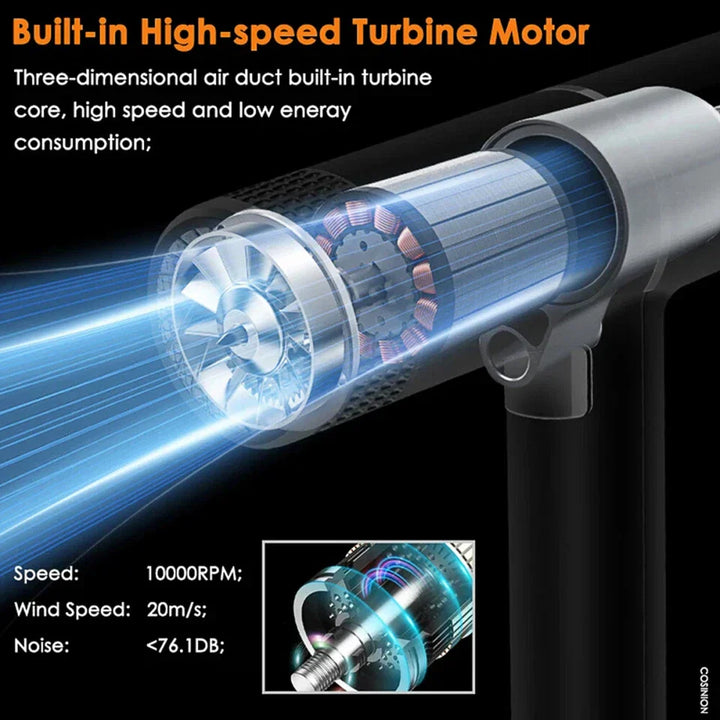 "Compact professional ionic hair dryer with sleek design, diffuser, and concentrator nozzle for salon-quality styling."