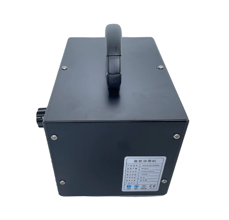 "Compact silver and white ozone generator for home air purification; eliminates odours, mould, and airborne particles."