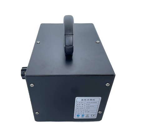 "Compact silver and white ozone generator for home air purification; eliminates odours, mould, and airborne particles."